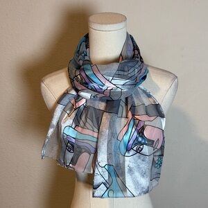 Abstract Picasso-like Pattern Semi-Sheer Scarf